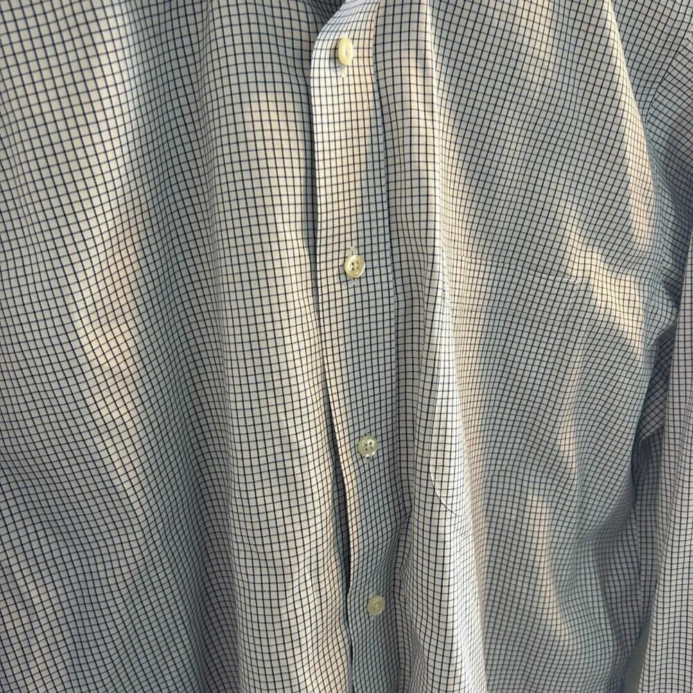 Brooks Brothers Original Polo Shirt Mens Size 16 32/33 Plaid White Blue Buttons - Picture 2 of 9
